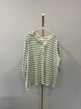 Blair Mint Green and White Striped Long Sleeve Henley Top